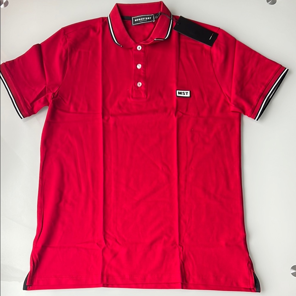 Monastery Couture Luxury Pima CottonRed Polo Shirt for Men Sz L